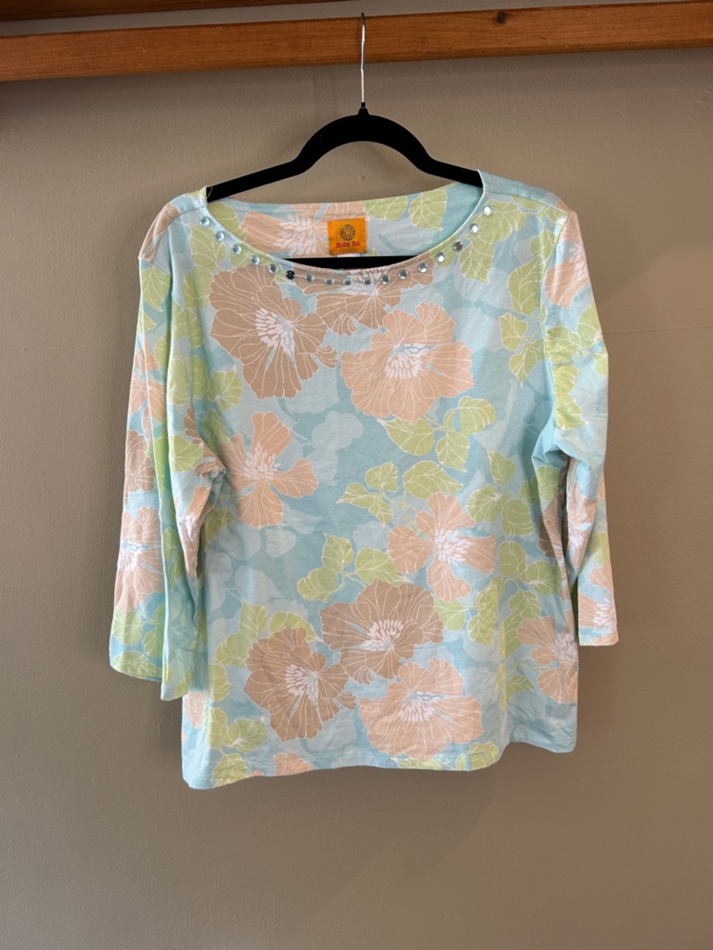 Ruby Rd. Pastel Floral Scoop Neck Long Sleeve Top
